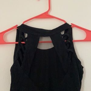 Black high neck top with sheer back